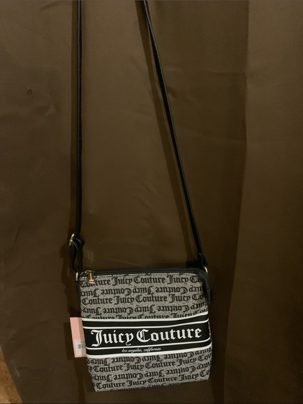 Juicy Couture Black & White Logo Crossbody Pouch with Black Strap